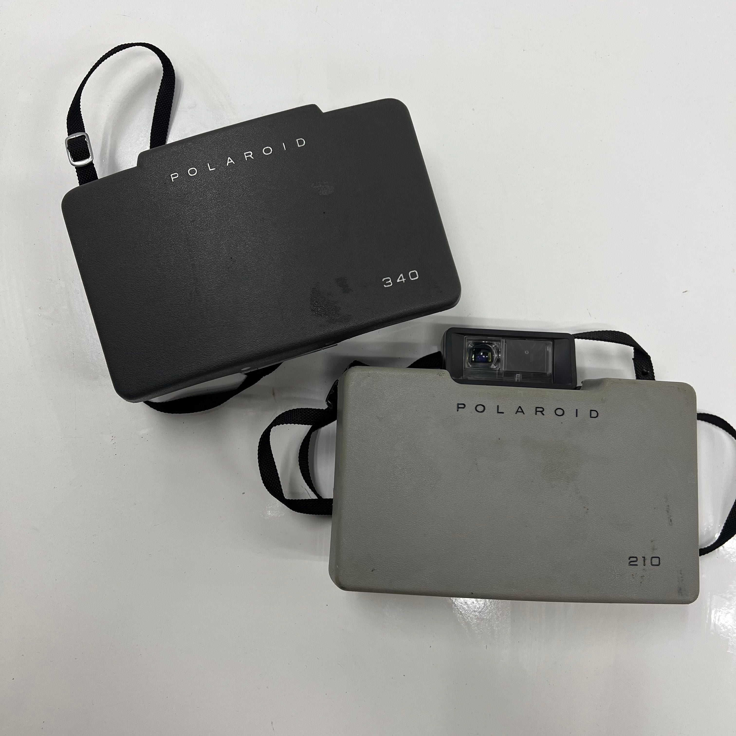 Lot of Two Vintage Polaroid Cameras Land Camera 340 210 Foldable Case Strap
