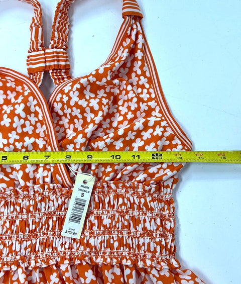 NWT Max Studio Orange White Floral Tiered Smocked Maxi Dress Women's Size S