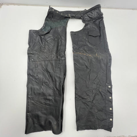 Vintage Y2K USA Biker's Leather Black Braided Motorcycle Chaps Pants Unisex 9XL