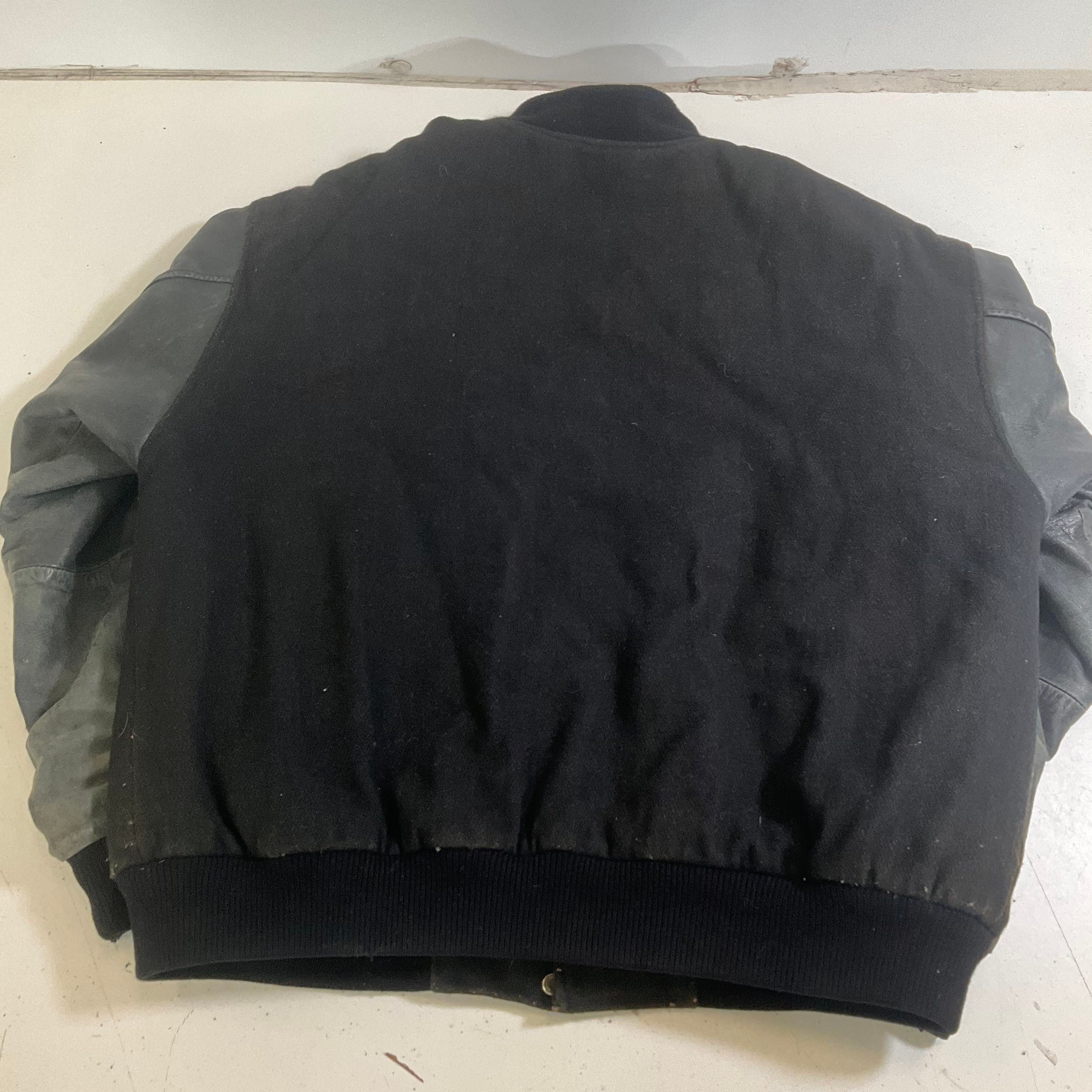 Vintage 80s Nebraska Huskers Wool Leather Varsity Jacket Distressed Size L