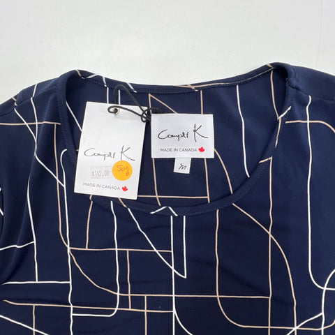Compli K NWT Navy Blue Geometric Ruched A-Line Dress Women's M