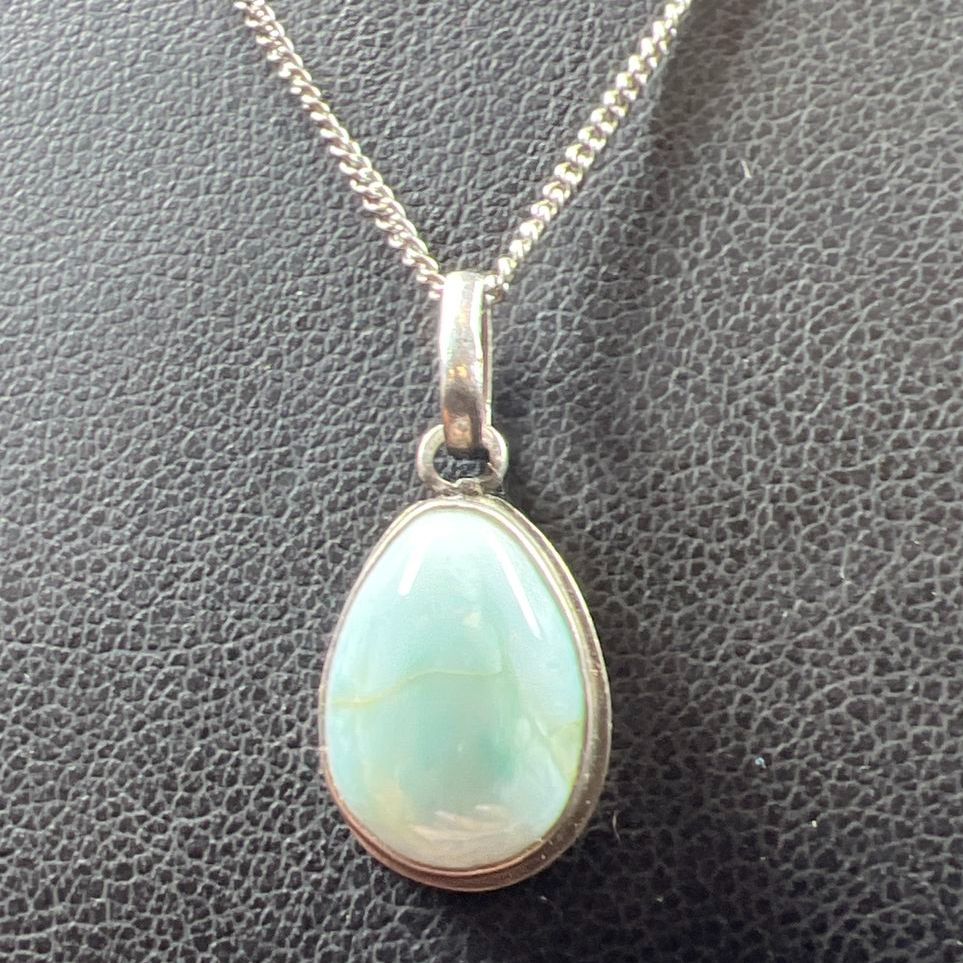 925 Sterling Silver Larimar Drop Pendant Necklace 3.67g