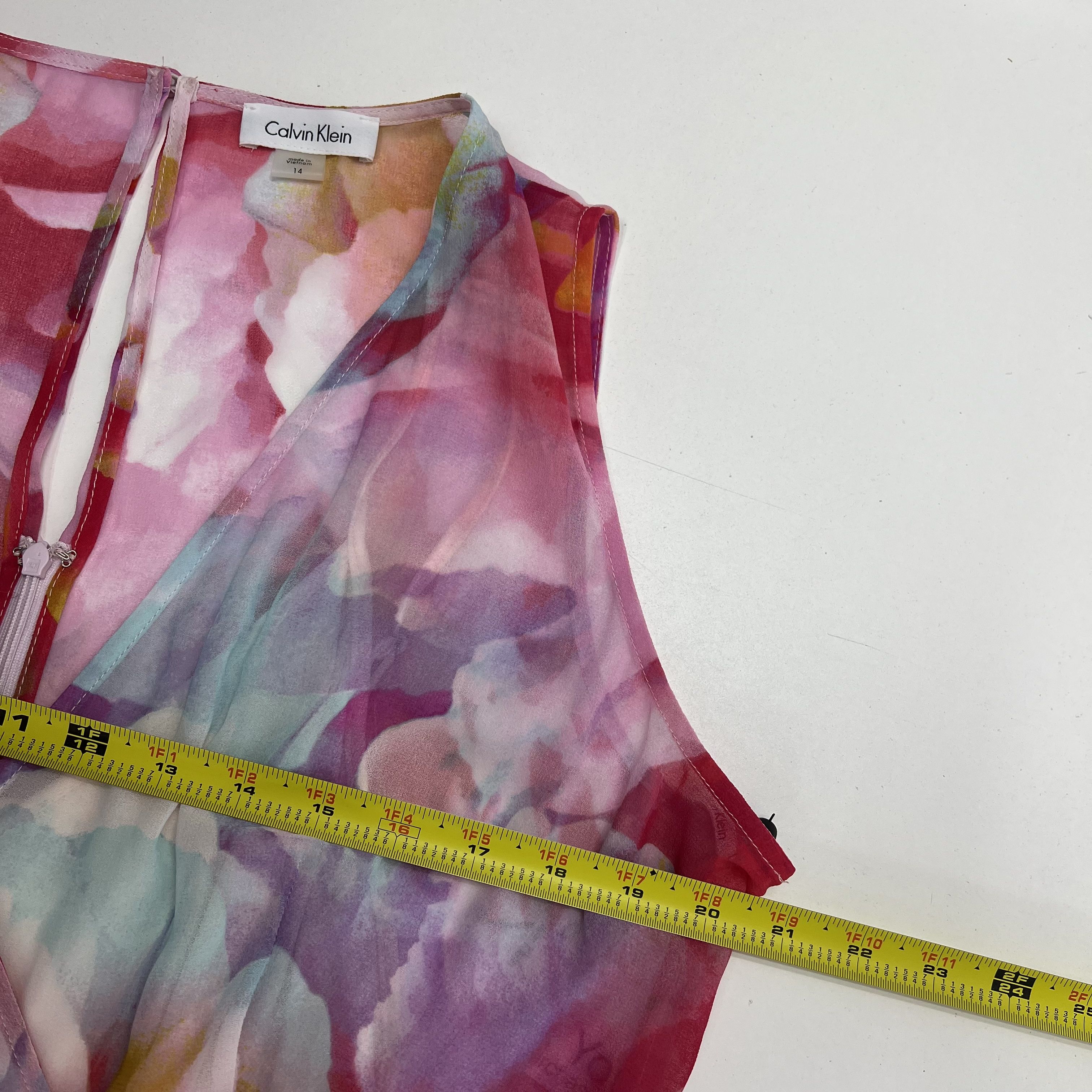 NWT Calvin Klein Watercolor Floral Midi Hi-Low Dress Women's 14 $118