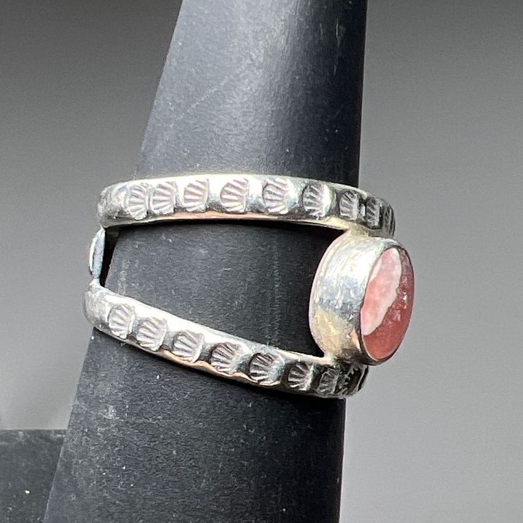 Sterling Silver Pink Quartz Double Band Ring Size 6