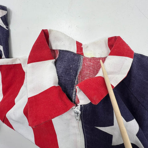 Vintage 70s Red White Blue American Flag USA Patriotic Zip Up Jacket Mens L