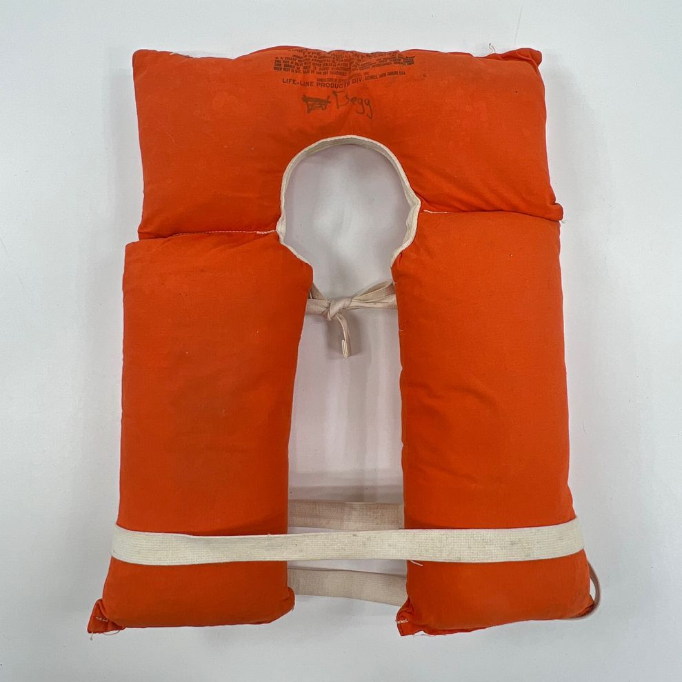 Vintage Life-Line AK-1 Orange Puffy Tie Front Life Vest with Clip Belt