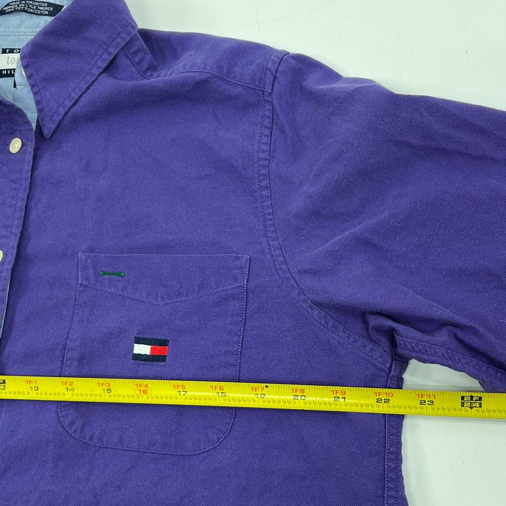 Vintage 90s Tommy Hilfiger Purple Cotton Flag Logo Button Down Shirt Womens 10