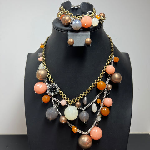 Fossil Vintage Y2K Chunky Mixed Metal Beaded Jewelry Set Necklace Bracelet ERs