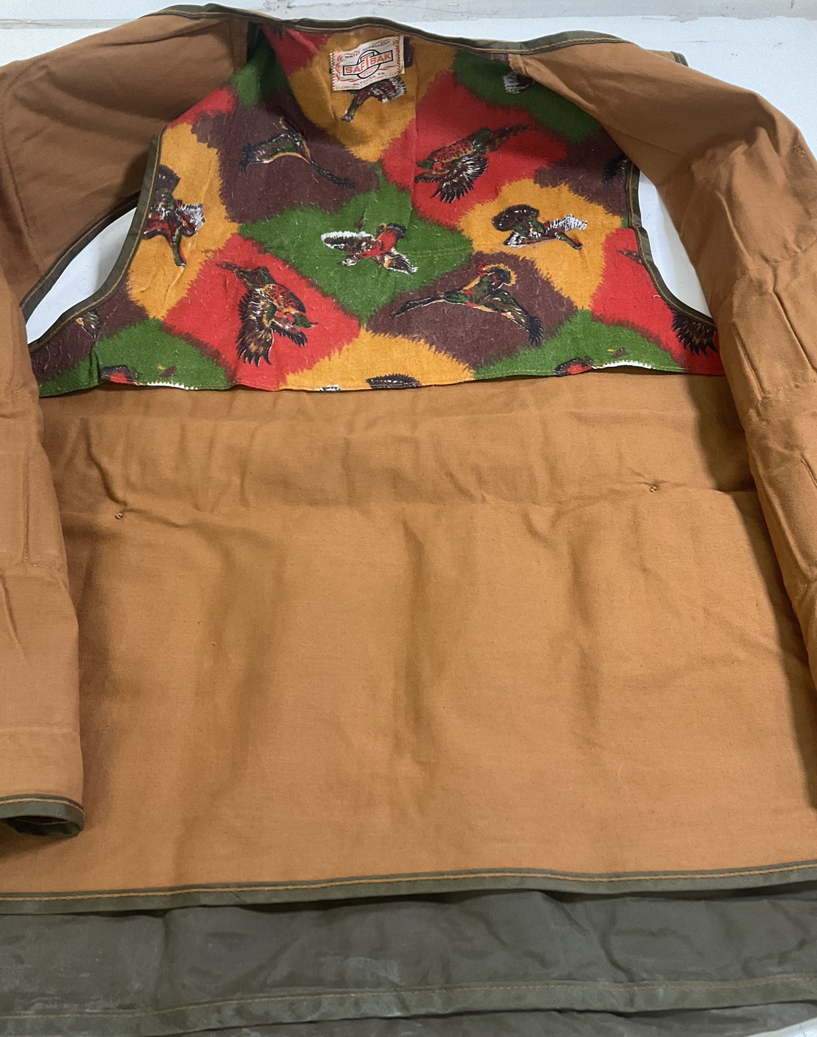 Vintage 70s Saf T Bak Canvas Hunting Game Vest Pheasant Lining USA Made Mens L