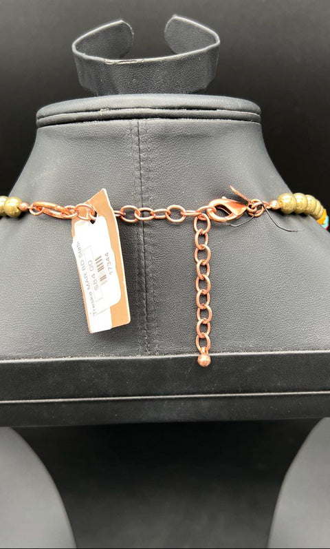 Treska Chunky Statement Necklace Multi Color Bead Bohemian Copper Tone NWT