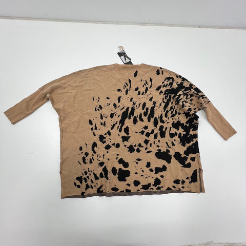 NWT Papa Vancouver Taupe Black Abstract Print Dolman Sweater Womens M