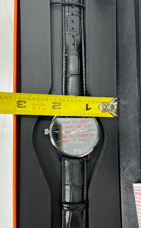 New Stuhrling Original Classic Dress Watch Black Dial Silver Tone Leather Strap