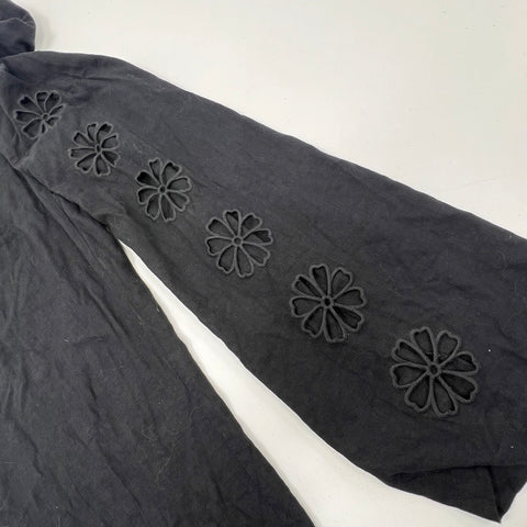 Camila Coelho Ira Black Linen Blend Floral Cutout Wide Leg Pants Women's S