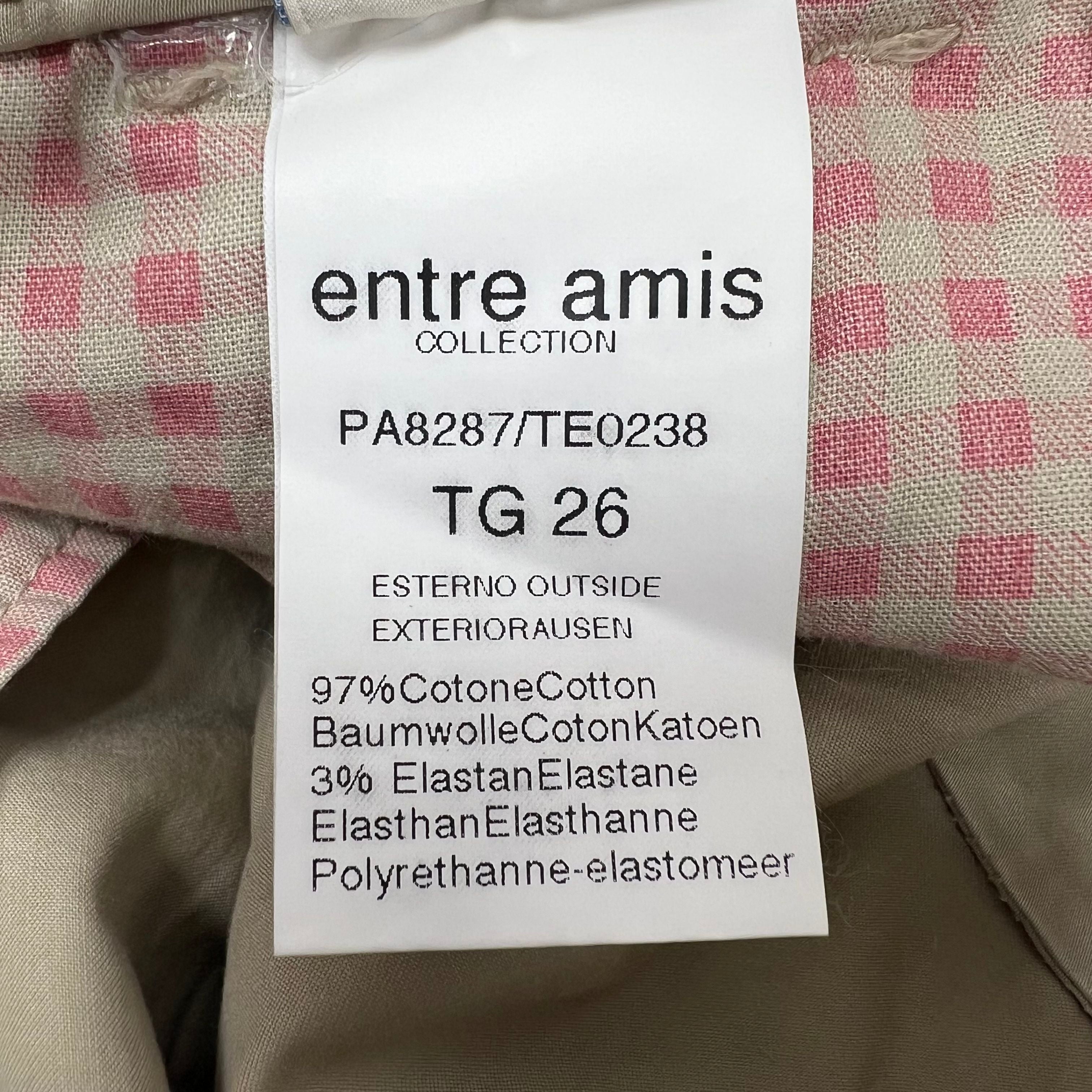 NWT Entre Amis Tan Pleated Cotton Stretch Chino Pants Women's Size 26
