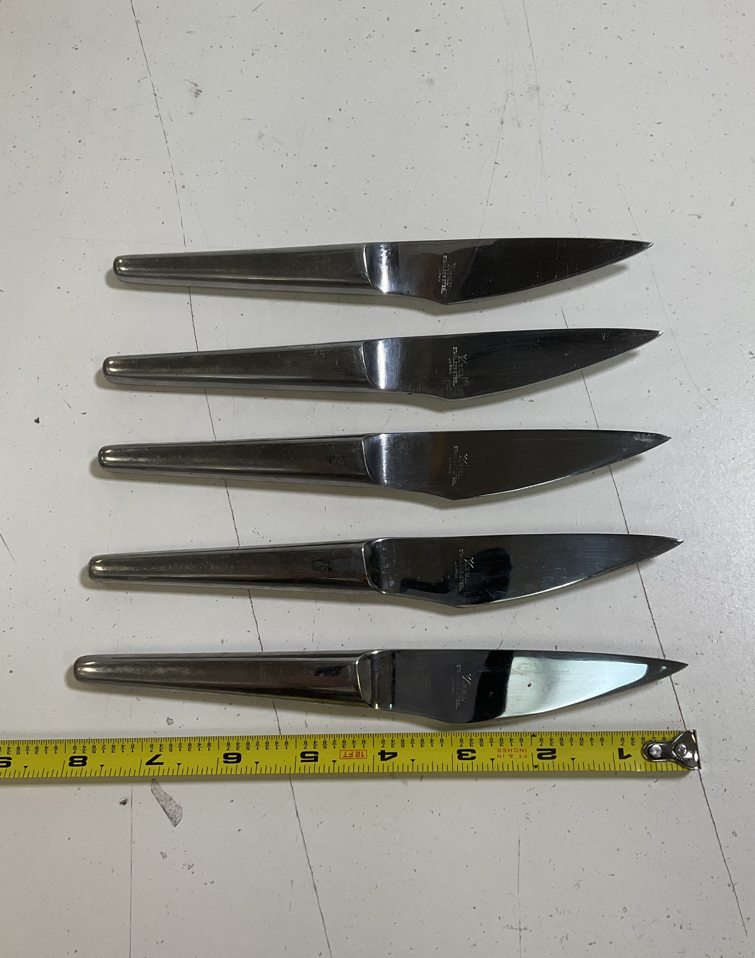 Vintage MCM Vernco Steak Knife Set 5pc Stainless Steel Japan w/ Wood Block