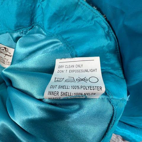 Vintage Y2K Mystique Teal Blue Beaded Strapless Taffeta Prom Gown Dress