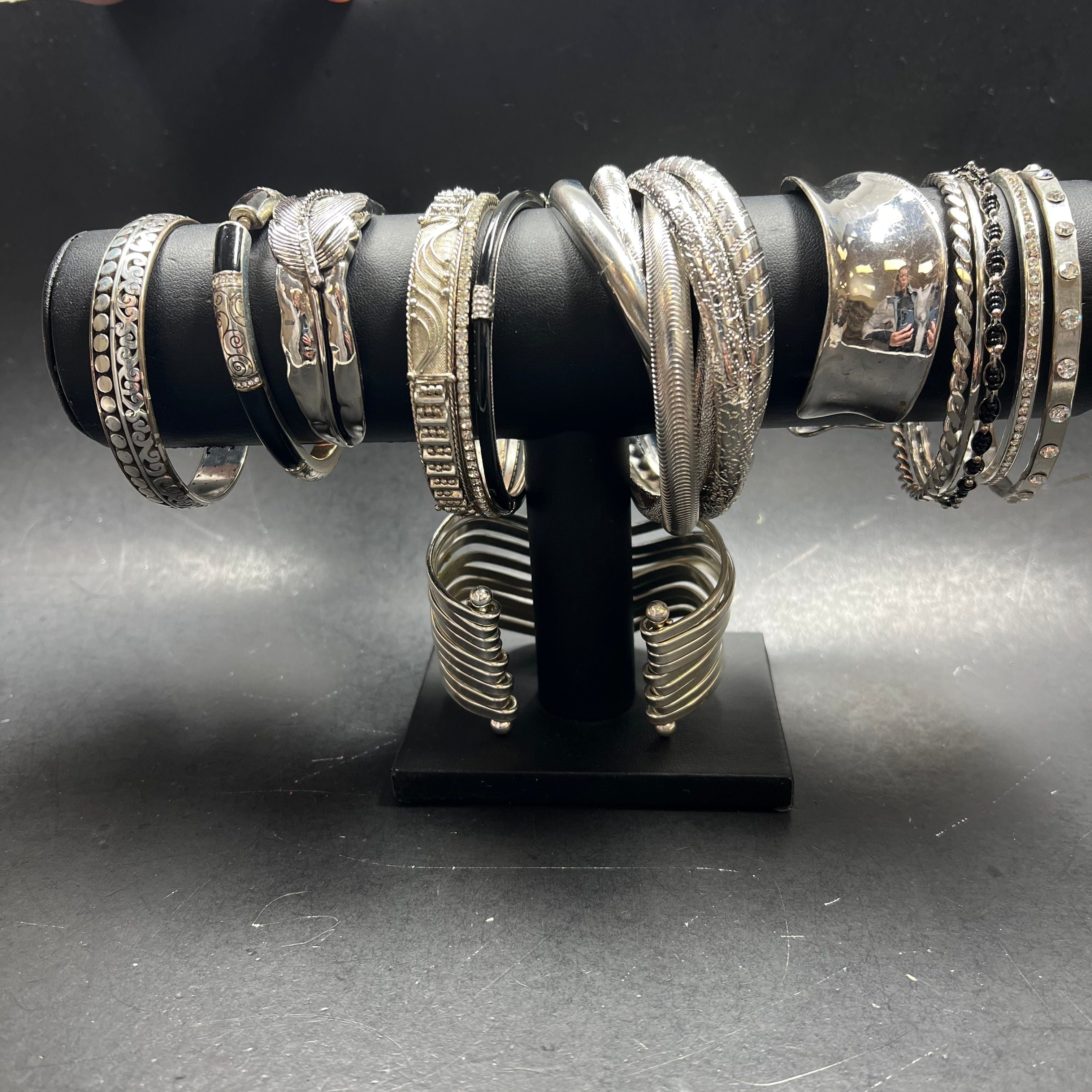 Lot of Silver Tone Bangles Cuff Bracelets