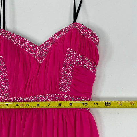 VTG Y2K Junior's City Triangles Hot Pink Beaded Hi-Lo Homecoming Dress - Size 9