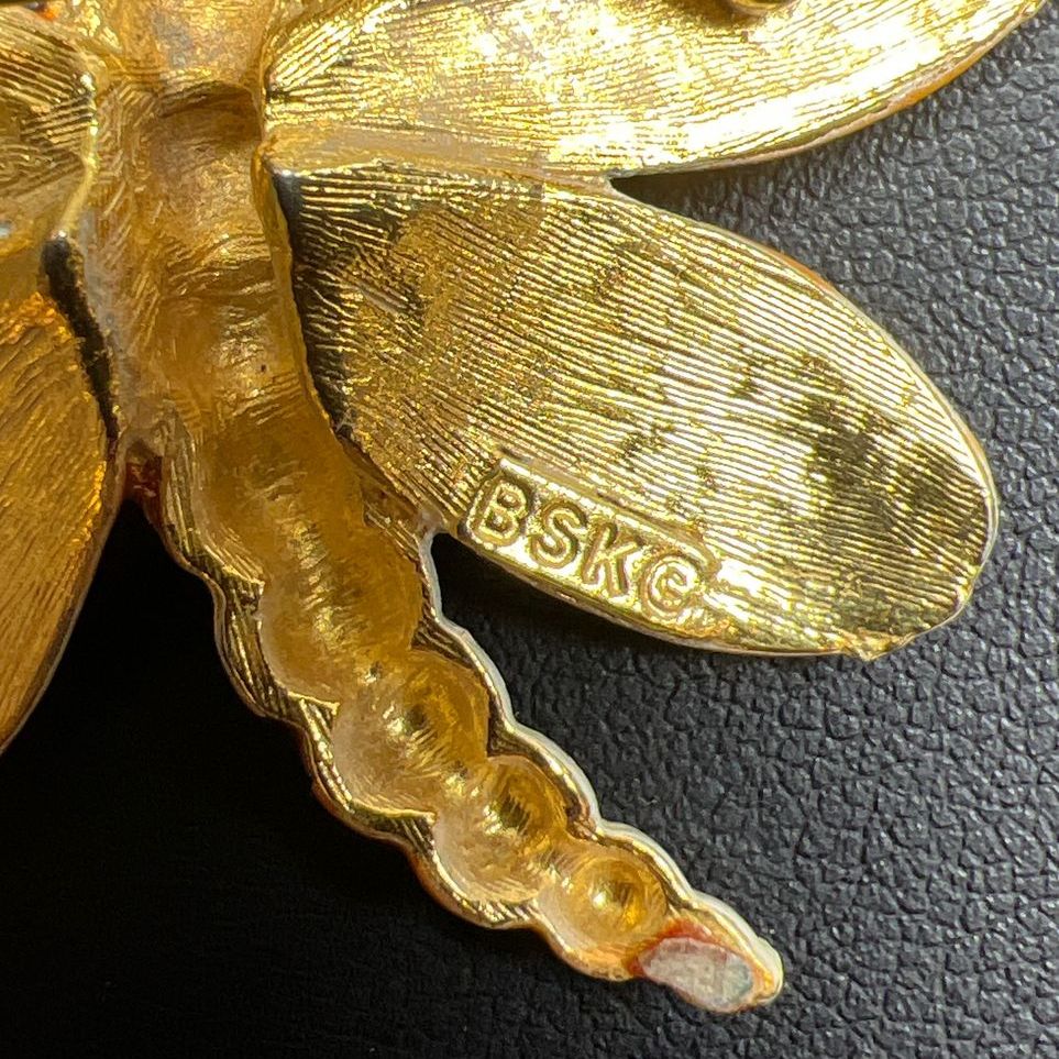 Vintage BSK Enamel Brown Orange Butterfly Brooch