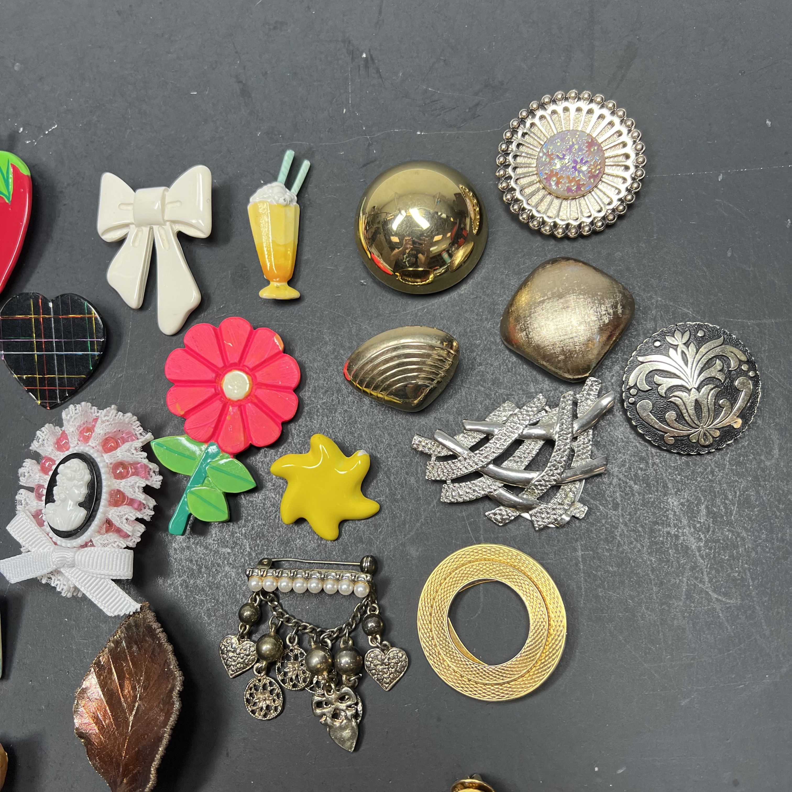 Assorted Styles Brooches Pins Scarf Clips Gold Silver Tone Sock Monkey Food Bow