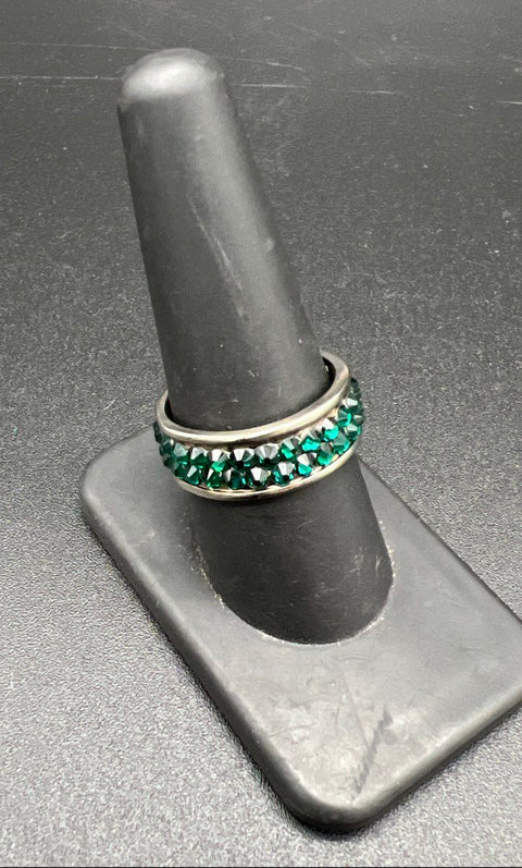 Jimmy Crystal New York Green Crystal Ring & Hoop Earrings Set NWT Size 9