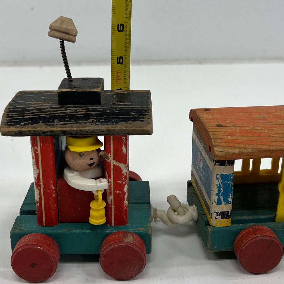 Vintage 1950s Fisher Price #999 Huffy Puffy Train Wood Pull Toy Litho