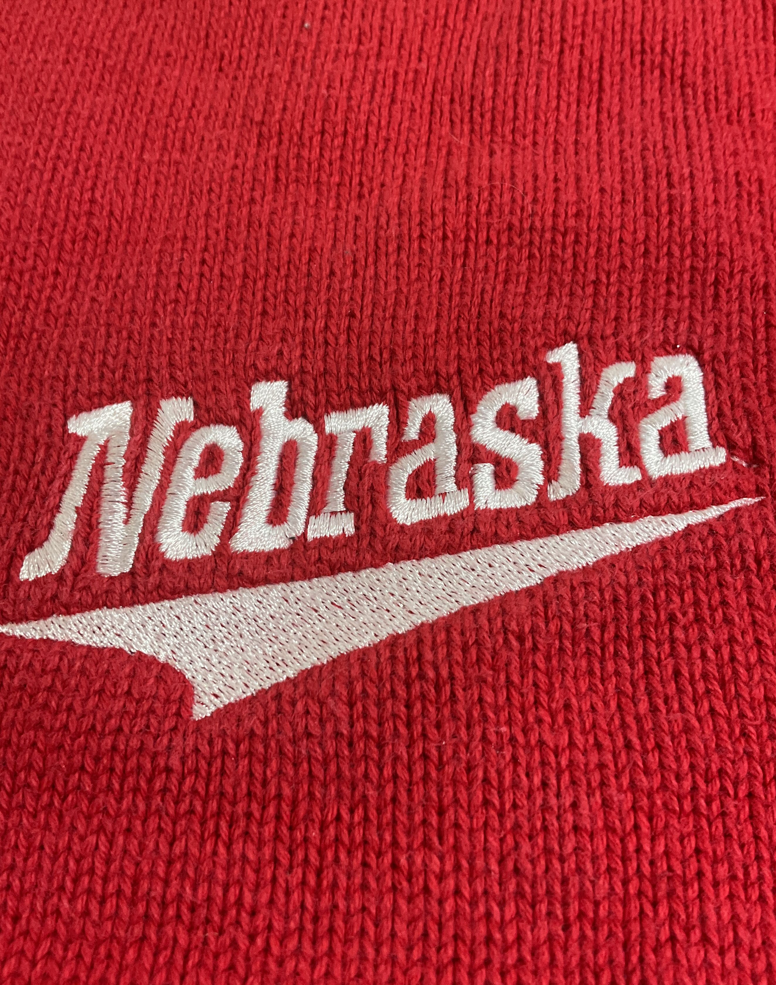 Vintage 90s Lee Sport Red Nebraska Embroidered Textured Knit Sweater Men's L