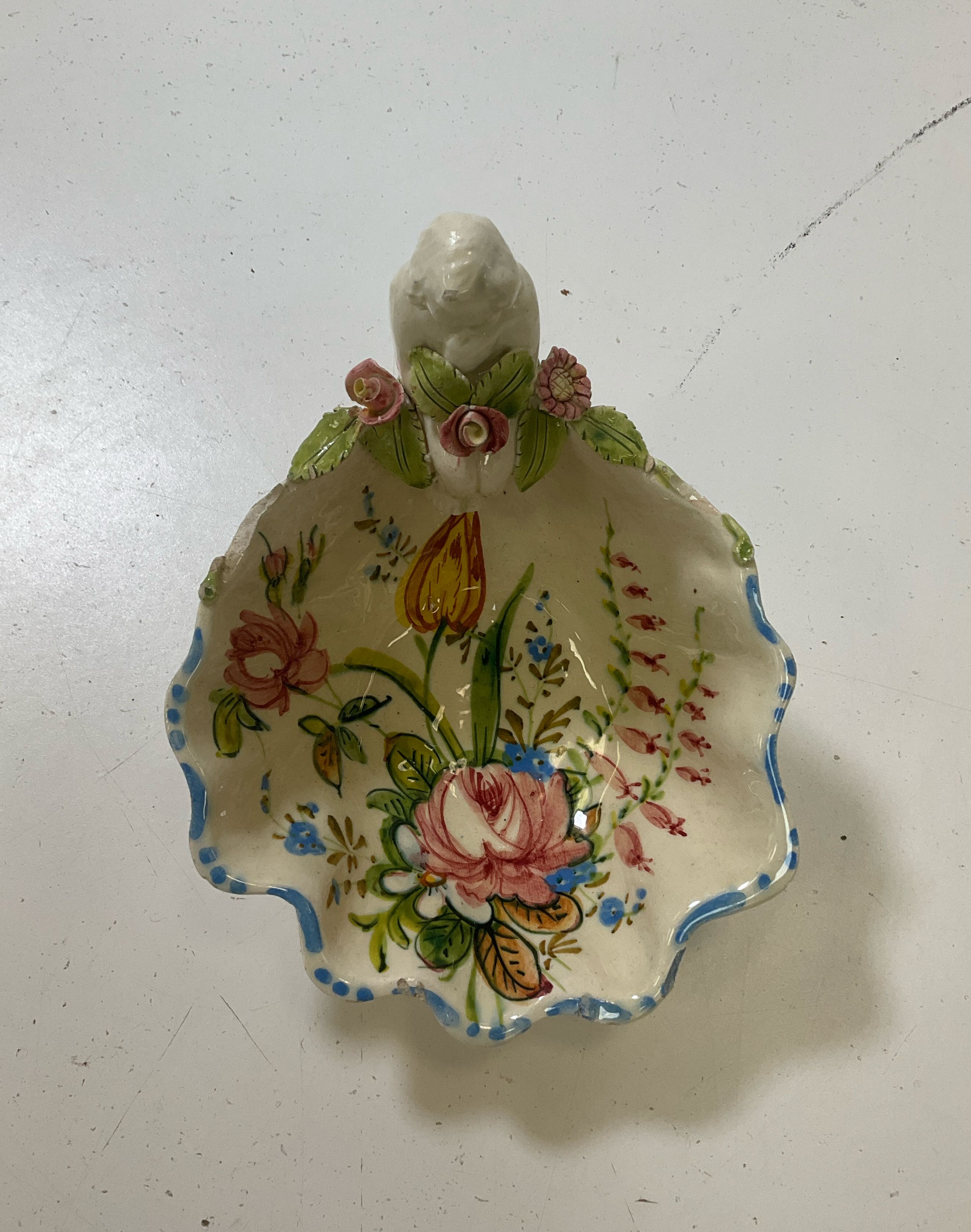 Majolica Capodimonte Style Nove Rose Cherub Dish Italian Renaissance Revival Vtg