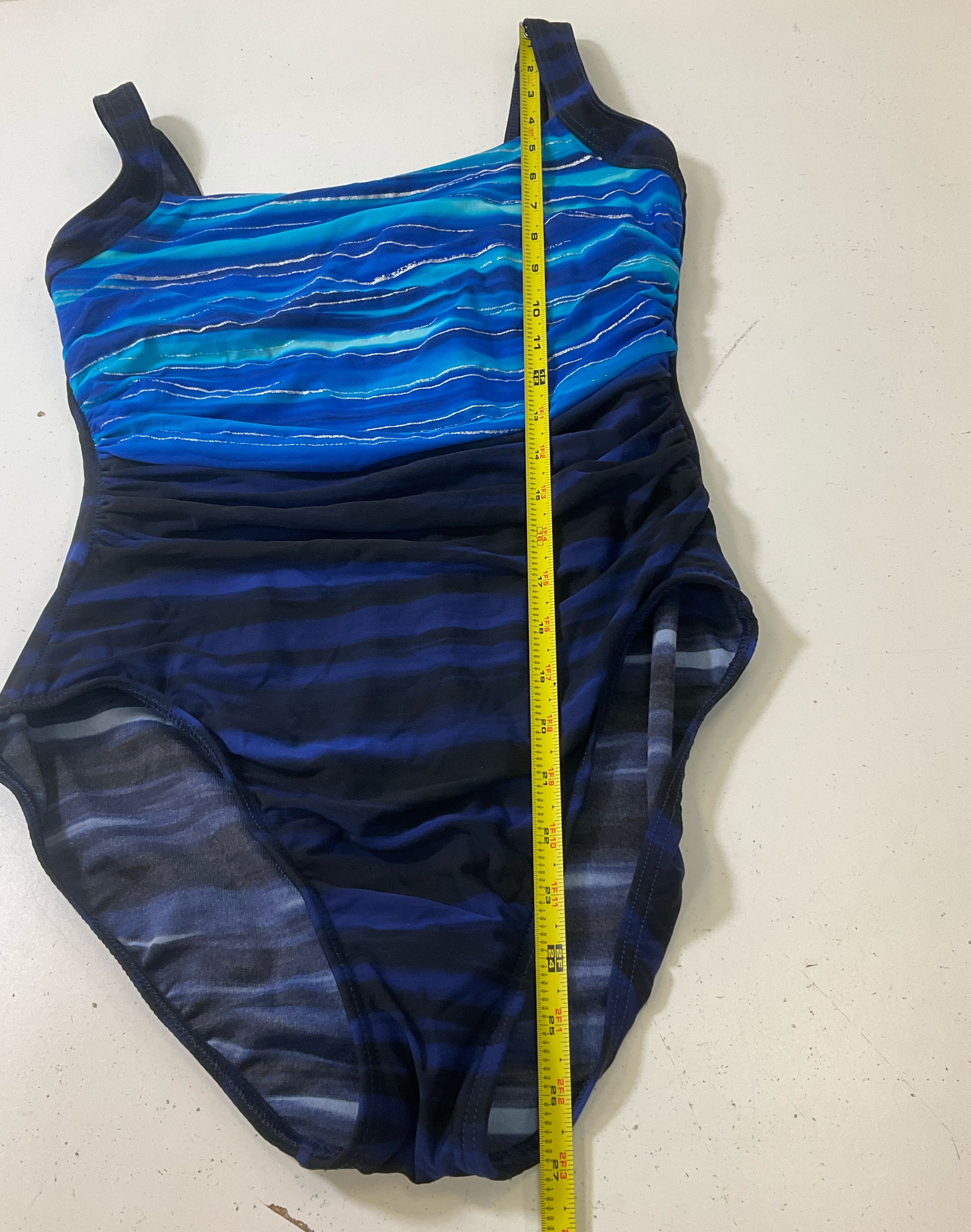 Miraclesuit Women's Blue One Piece Underwire Swimsuit High Cut Size 12 Vintage