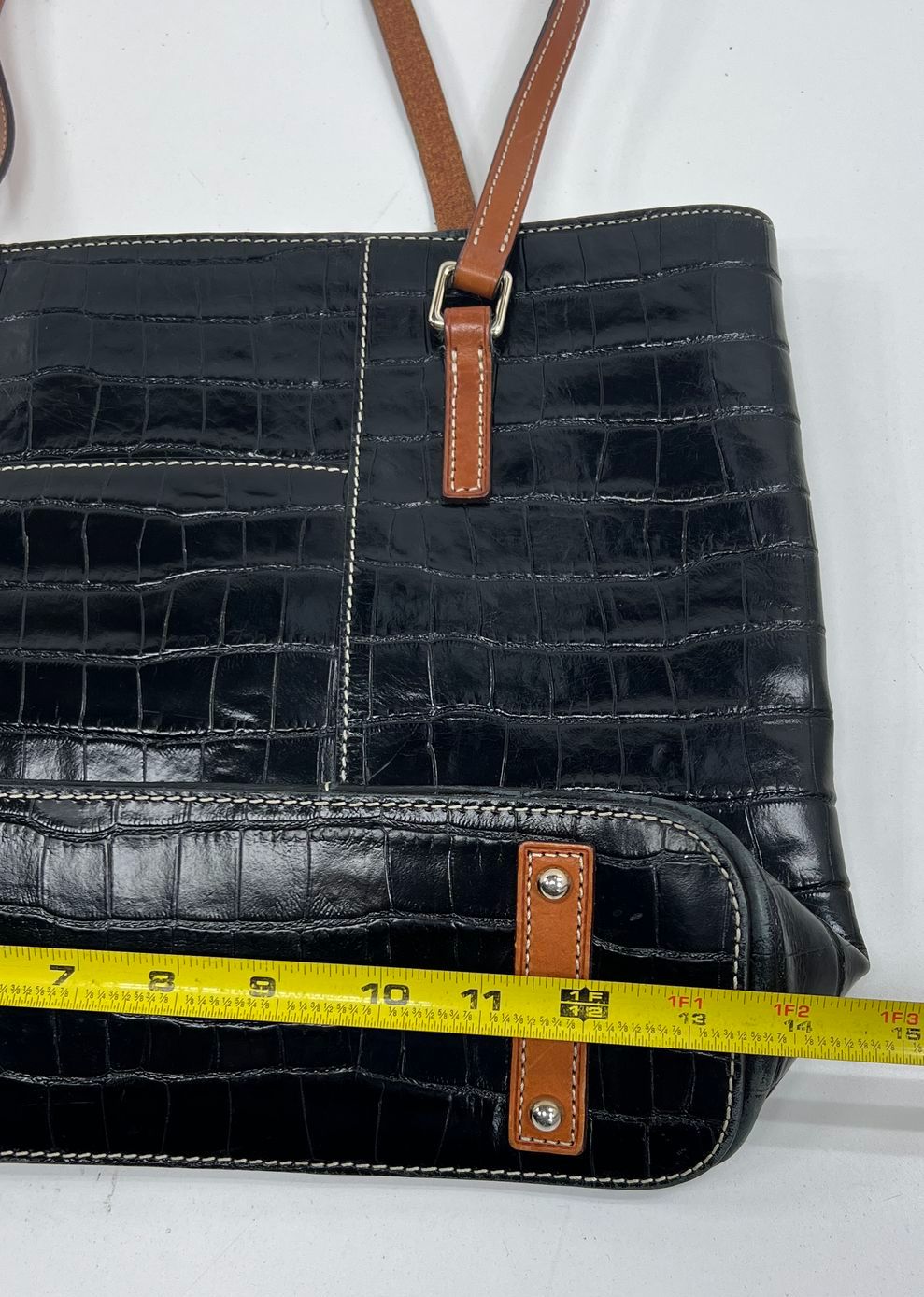 Dooney & Bourke Croc Embossed Leather Lexington Shopper Tote Bag Black Brown