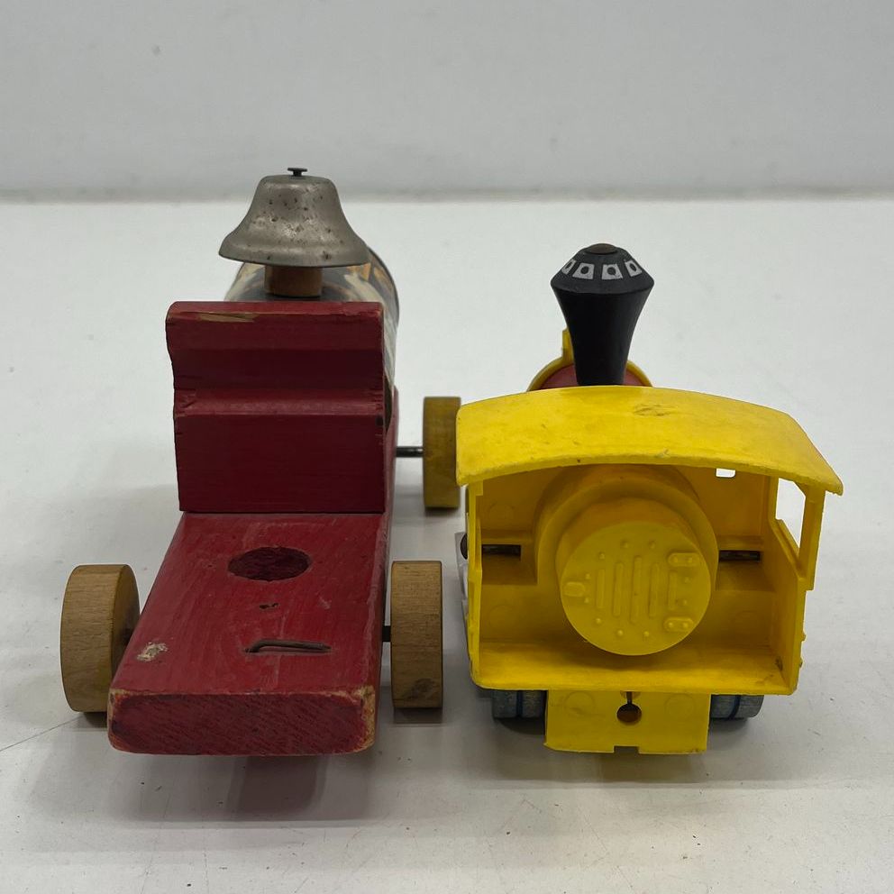 Vintage 60s Fisher Price Wood Pull Toy Train Lot Toot-Toot & No. 485 Choo Choo
