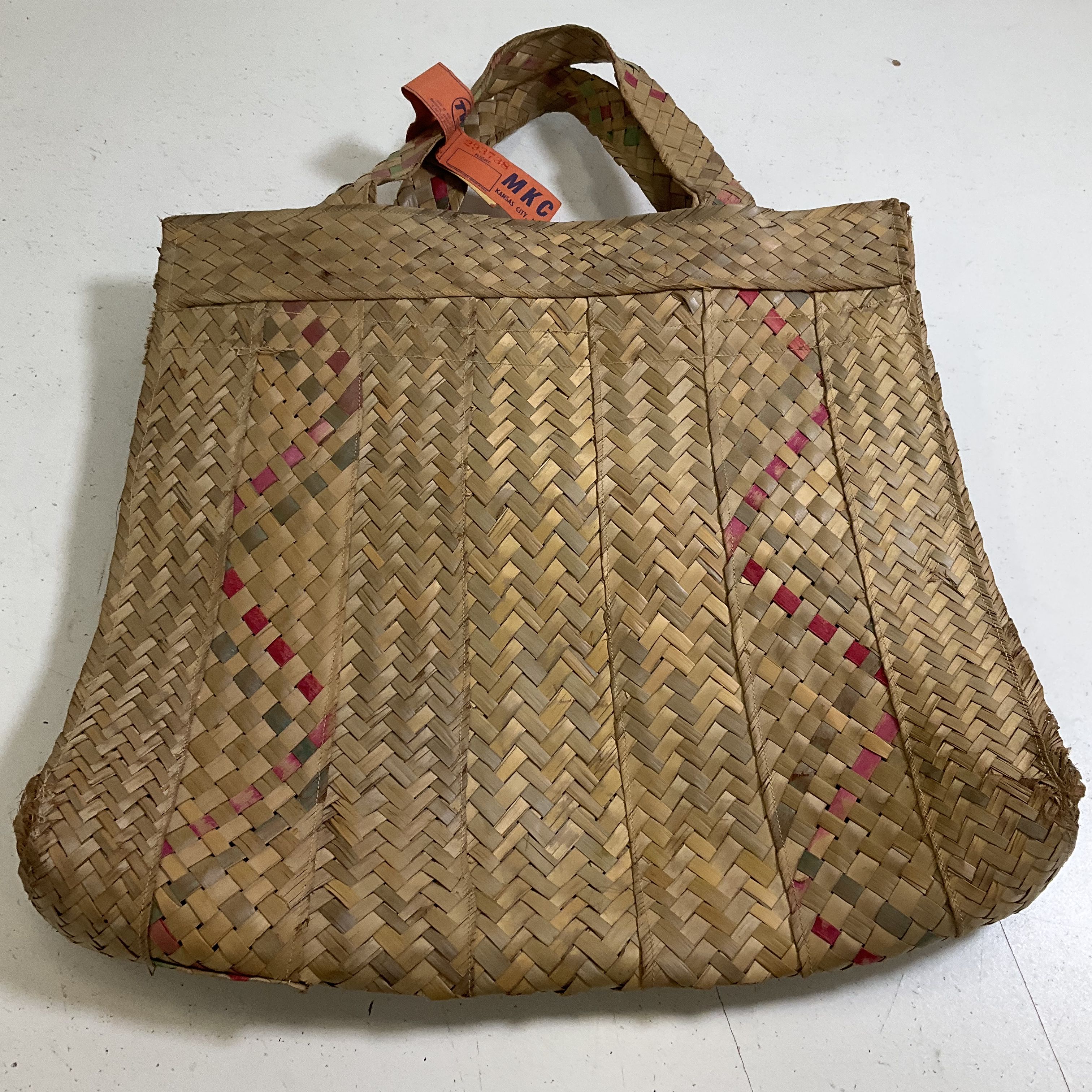 Vintage 70s Woven Straw Souvenir Tote Bag KE ALII NASSAU TWA Flight Tag