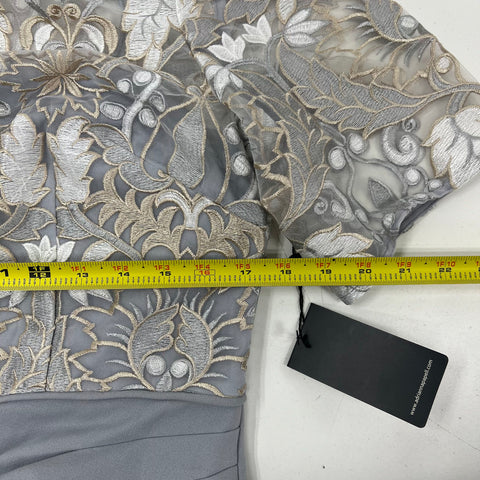 Adrianna Papell Floral Embroidered Bodice Maxi Gown Grey Size 14 NWT