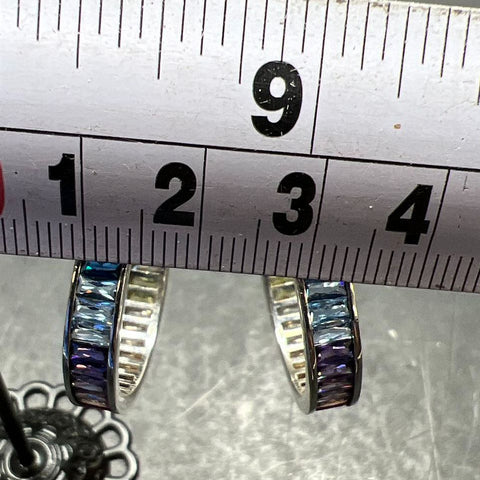 JCM Sterling Silver Multicolor CZ Stone Hoop Earrings 7.87g