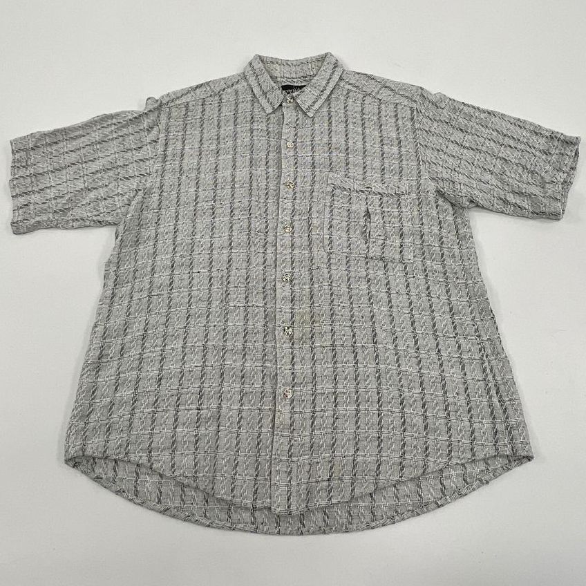 Vintage Men's Tony Lambert Grey Black Plaid Button Up Short Sleeve Shirt - Large
