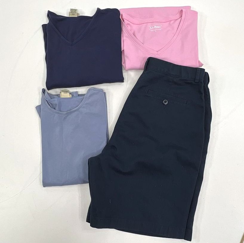 LL Bean Women's Clothing Lot 4pc T-Shirts Shorts Sz S M L 10 Navy Blue Pink