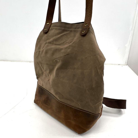 Kiko Brown Waxed Canvas Leather Large Tote Bag Shoulder Crossbody Brass Hardware