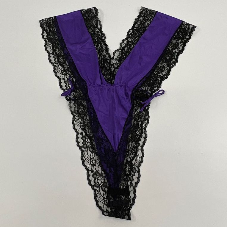 Vintage Women's Lady Cameo Purple & Black Lace Teddy Lingerie Bodysuit One Size