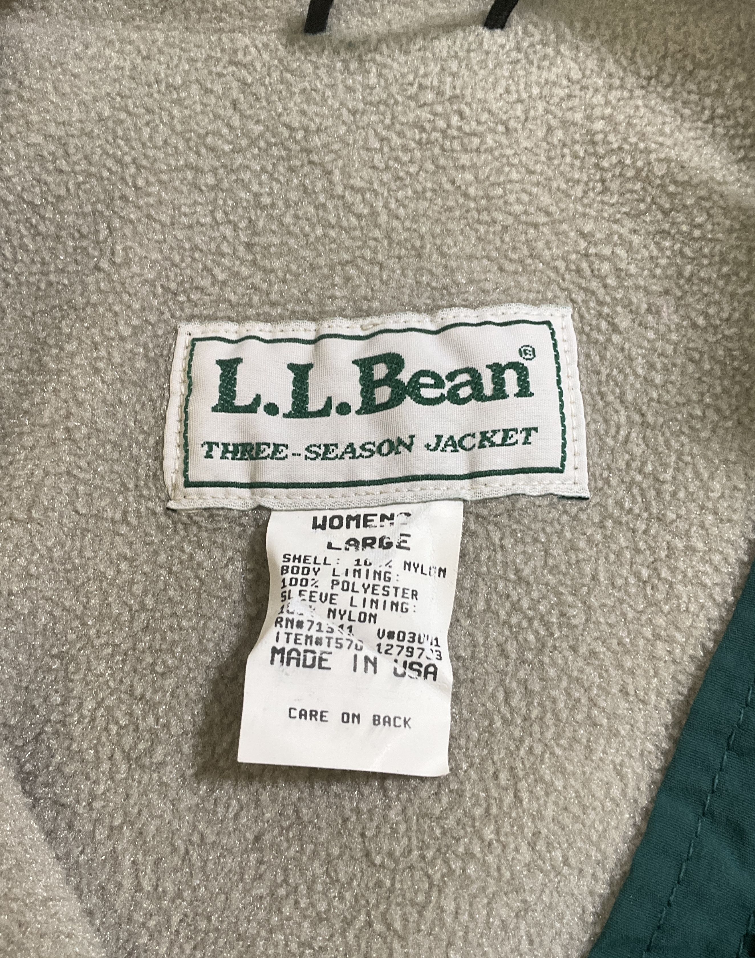 Vintage 90s LL Bean Green Three Season Fleece Lined Jacket Womens Large USA Made