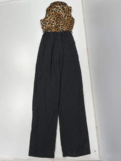 NWT Suzanne Betro Brown Leopard Print Sleeveless Shirt Jumpsuit Women's Size S