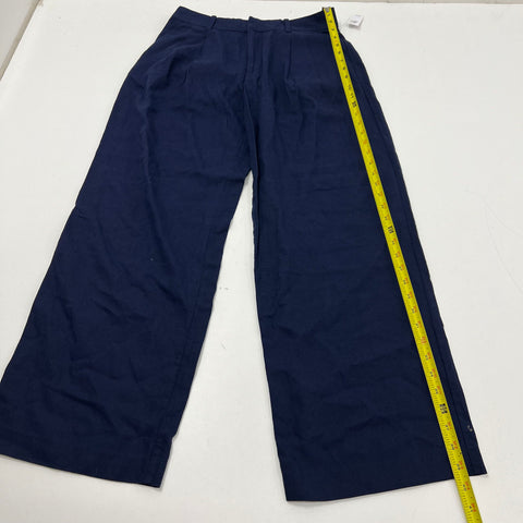 Gap NWT Navy Blue 365 High Rise Linen-Blend Wide-Leg Trouser Pants Women's 8