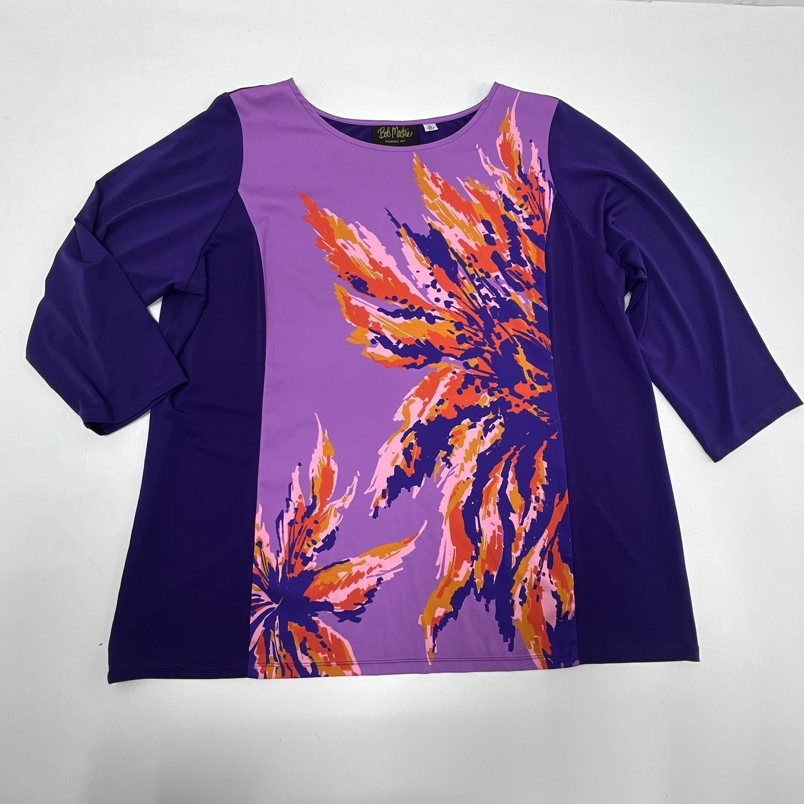 Bob Mackie Wearable Art Women's Purple Abstract Floral Shirt Size XL