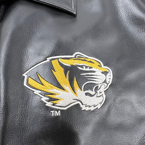 G-III Black Gold Vintage Y2K Mizzou Tigers Faux Leather Bomber Jacket Mens XXL