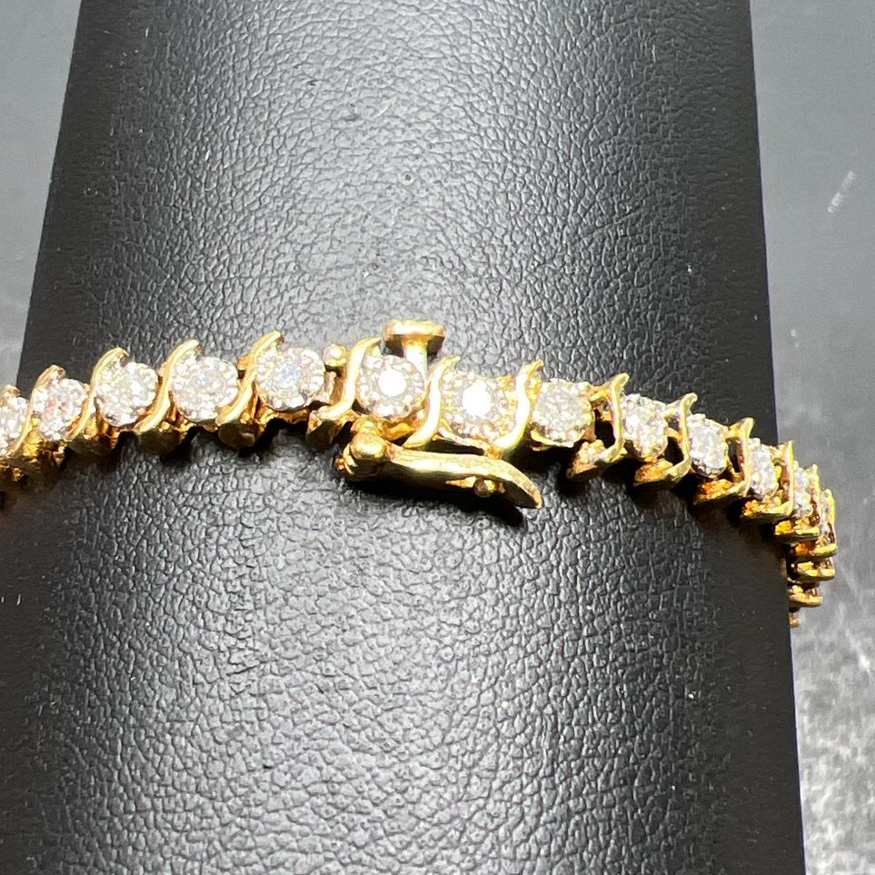 14K Yellow Gold Diamond and Sapphire Tennis Bracelet 10.16g