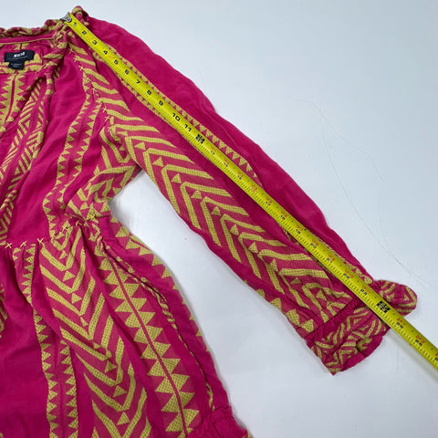 Maeve Anthropologie Embroidered Tiered Tunic Dress Geometric Boho Sz XS