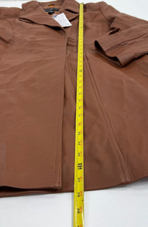 Centigrade Brown Leather Long Trench Coat Jacket Women's XL NWT