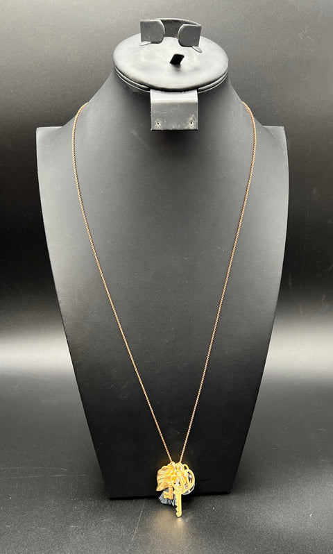David Aubrey Gold Tone Key Leaf Tassel Charm Cluster Pendant Necklace 34"