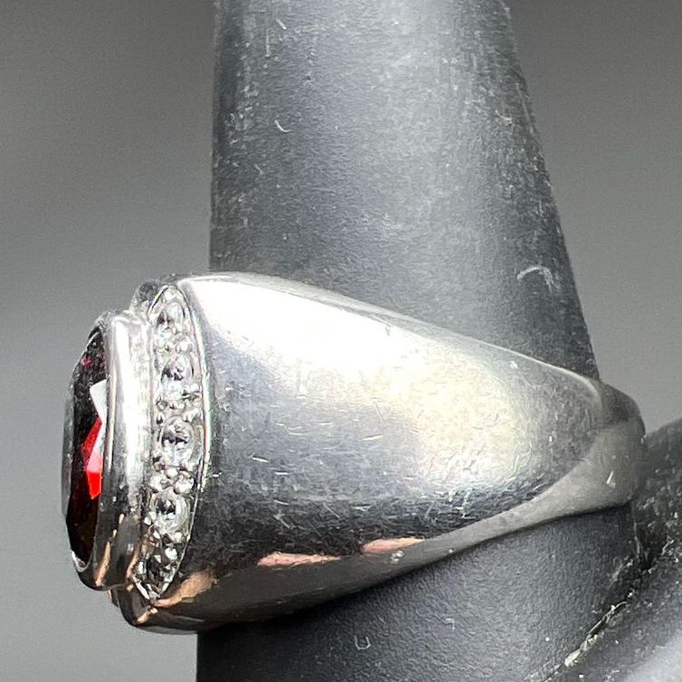 Vintage Sterling Silver Red & Clear Rhinestone Ring Size 11