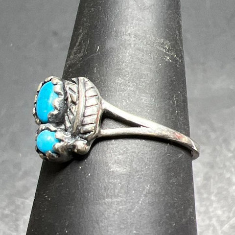 Sterling Silver Turquoise Leaf Ring Size 6.75 1.77g