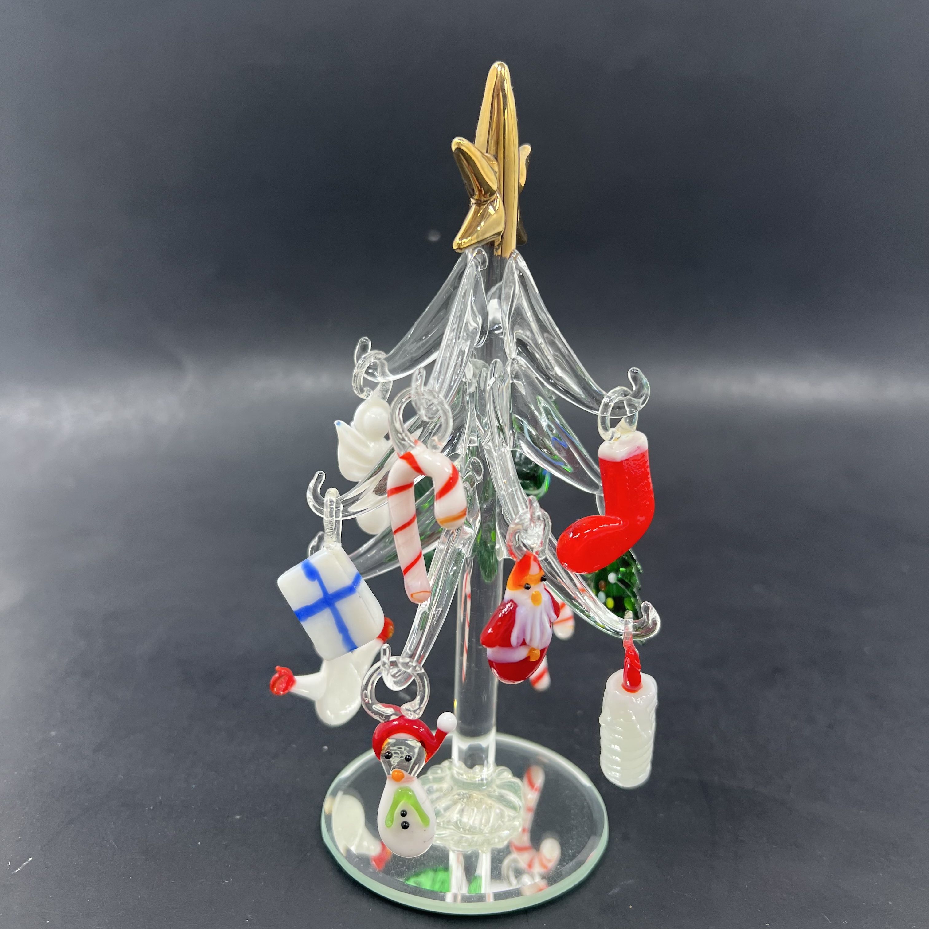 Hand Blown 13 Mini Ornaments Glass with Christmas Tree Art Glass Stand